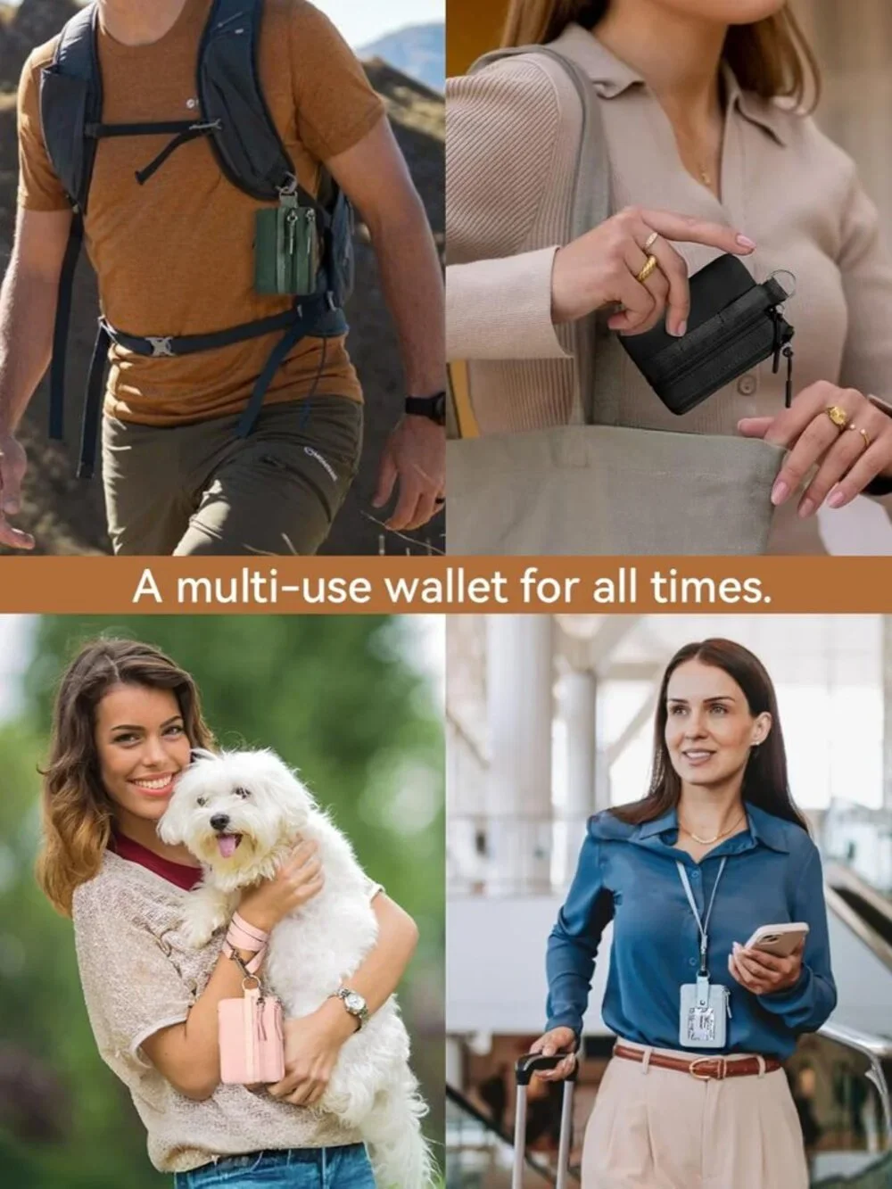 Small Wallet RFID, Minimalist Zip ID Case Wallet with Lanyard Keychain, Water Re - Picture 6 of 7